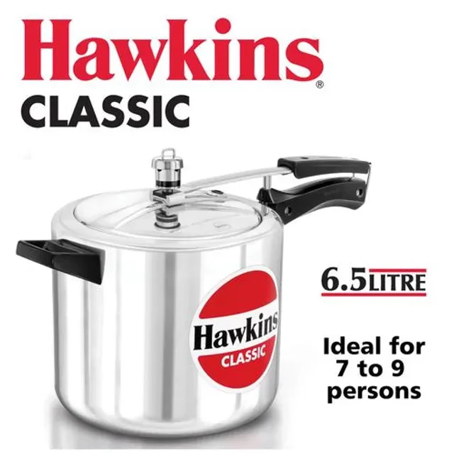 Hawkins Classic Aluminium Inner Lid Pressure Cooker - With Handle, Silver, CL65, 6.5 l-2.webp
